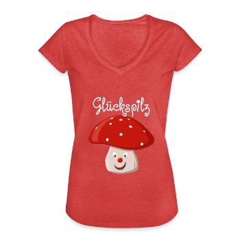 Glückspilz - Frauen Vintage T-Shirt - Rot meliert - Vorne - Danielle (179cm)