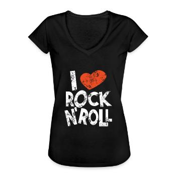 I love rock and roll - Women's Vintage T-Shirt - black - Front - Danielle (179cm)
