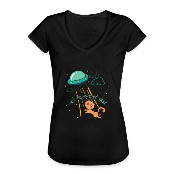 Ufo alien cat abduction - Women's Vintage T-Shirt - black - Front - Danielle (179cm)