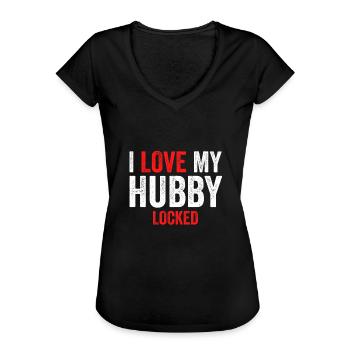 Ich liebe meinen Hubby gesperrt - Frauen Vintage T-Shirt - Schwarz - Vorne - Danielle (179cm)
