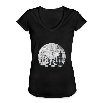 Échecs en échecs lune d’échecs jeu d’échecs - T-shirt vintage Femme - noir - Devant - Danielle (179cm)