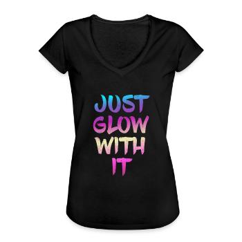 Just Glow With It Shirt Party Tee for neon Parties - Frauen Vintage T-Shirt - Schwarz - Vorne - Danielle (179cm)