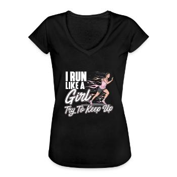 Frauen Frauenpower Sport Run Like A Girl Geschenk - Frauen Vintage T-Shirt - Schwarz - Vorne - Danielle (179cm)