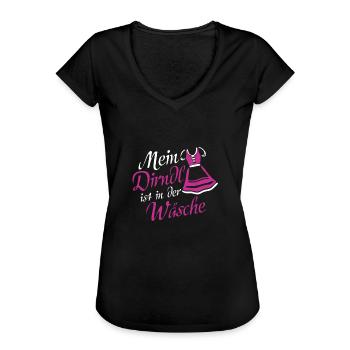 Mein dirndl ist in der wäsche kursiv - Frauen Vintage T-Shirt - Schwarz - Vorne - Danielle (179cm)