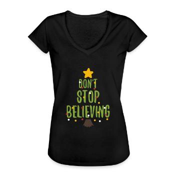Hör nicht auf zu Glauben - Weihnachten, Tannenbaum - Frauen Vintage T-Shirt - Schwarz - Vorne - Danielle (179cm)