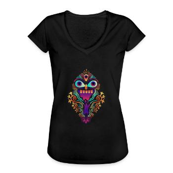 Goa Sugar Skull Psytrance - T-shirt vintage Femme - noir - Devant - Danielle (179cm)