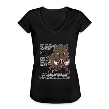 Lustig Witzig Wildschwein Jagen Jäger Jagd Hobby - Frauen Vintage T-Shirt - Schwarz - Vorne