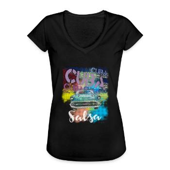 Salsa Cuba Havana T-shirt pour danseuses salsa timba - T-shirt vintage Femme - noir - Devant - Danielle (179cm)