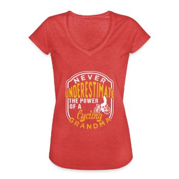 Grand-mère à vélo - T-shirt vintage Femme - rouge chiné - Devant - Danielle (179cm)