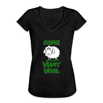 Venez ce cadeau de conception drôle de laine Schaaf - T-shirt vintage Femme - noir - Devant - Danielle (179cm)