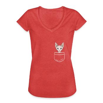 Sphynx Katze Nacktkatze Tasche Pocket Geschenk - Frauen Vintage T-Shirt - Rot meliert - Vorne - Danielle (179cm)