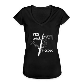 Piccolo - Piccolo T-Shirt - Piccoloist - Noten - Frauen Vintage T-Shirt - Schwarz - Vorne - Danielle (179cm)