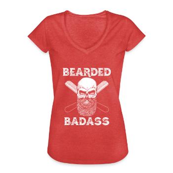 Barbu crâne barbe rasoir barbier - T-shirt vintage Femme - rouge chiné - Devant - Danielle (179cm)