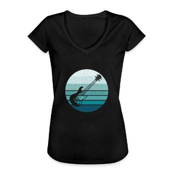 Retro Sunset Rock Electric Bass Guitar print - Women's Vintage T-Shirt - black - Front - Danielle (179cm)