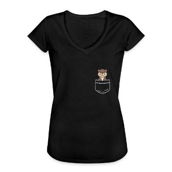 Otter Fischotter Seeotter Tasche Pocket Geschenk - Frauen Vintage T-Shirt - Schwarz - Vorne