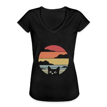 cat retro style classic animals black cat colorado - Frauen Vintage T-Shirt - Schwarz - Vorne - Danielle (179cm)