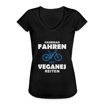 GRUNGE Fahrrad Fahren ist Veganes Reiten - Frauen Vintage T-Shirt - Schwarz - Vorne - Danielle (179cm)