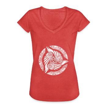 Celtic Trinity Knot Crow Spirituelle Mandala - Frauen Vintage T-Shirt - Rot meliert - Vorne - Danielle (179cm)
