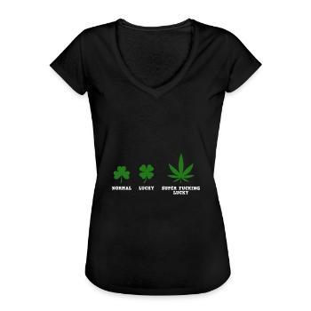 Normal Lucky Super Fucking Lucky - Women's Vintage T-Shirt - black - Front - Danielle (179cm)
