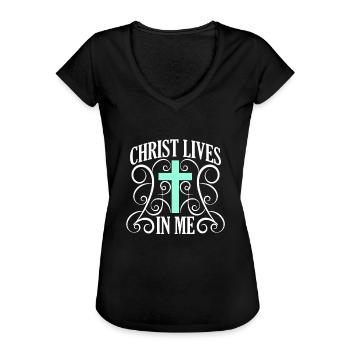 Religion, jesus, faith, god, church, catholic - Women's Vintage T-Shirt - black - Front - Danielle (179cm)