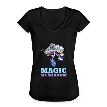 Trippy Psilocybin Toadstool Gift Psy & Goa - Women's Vintage T-Shirt - black - Front - Danielle (179cm)