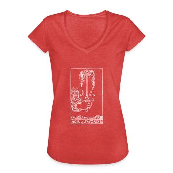 Tarot Card Ace of Swords - Swords Ass Gift - Women's Vintage T-Shirt - heather red - Front - Danielle (179cm)