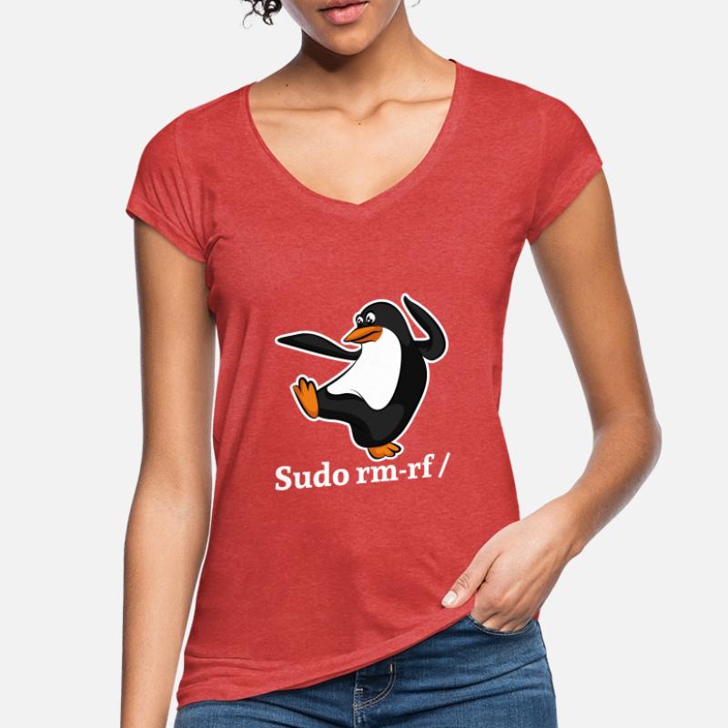 Tux Linux Pingouin Sudo Rm Rf | Computerfreak Hack T-shirt vintage Femme