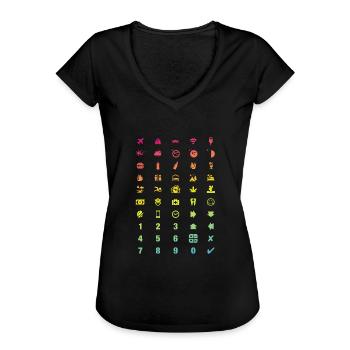 Icônes de traducteur de voyage de tourisme - Full Moon Party - T-shirt vintage Femme - noir - Devant - Danielle (179cm)
