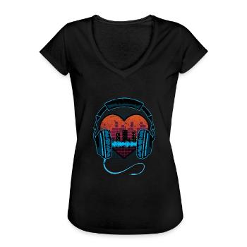 Musik Kopfhörer Herzschlag Tonspur - Frauen Vintage T-Shirt - Schwarz - Vorne