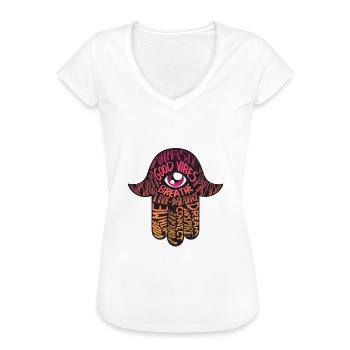 Hand Of Fatima Protection Evil Eye Hamsa Gift - Women's Vintage T-Shirt - black - Front - Danielle (179cm)