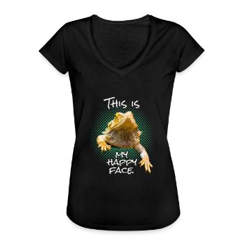 This Is My Happy Face Lustiges Bartagamen Reptilli - Frauen Vintage T-Shirt - Schwarz - Vorne - Danielle (179cm)
