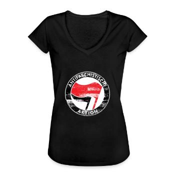 Antifa Logo, Gegen Rechts, Demo, Protest, Punk - Frauen Vintage T-Shirt - Schwarz - Vorne - Danielle (179cm)