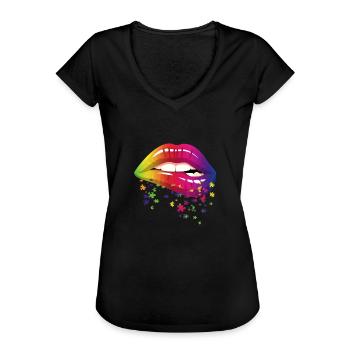 Se mordre la lèvre - T-shirt vintage Femme - noir - Devant - Danielle (179cm)