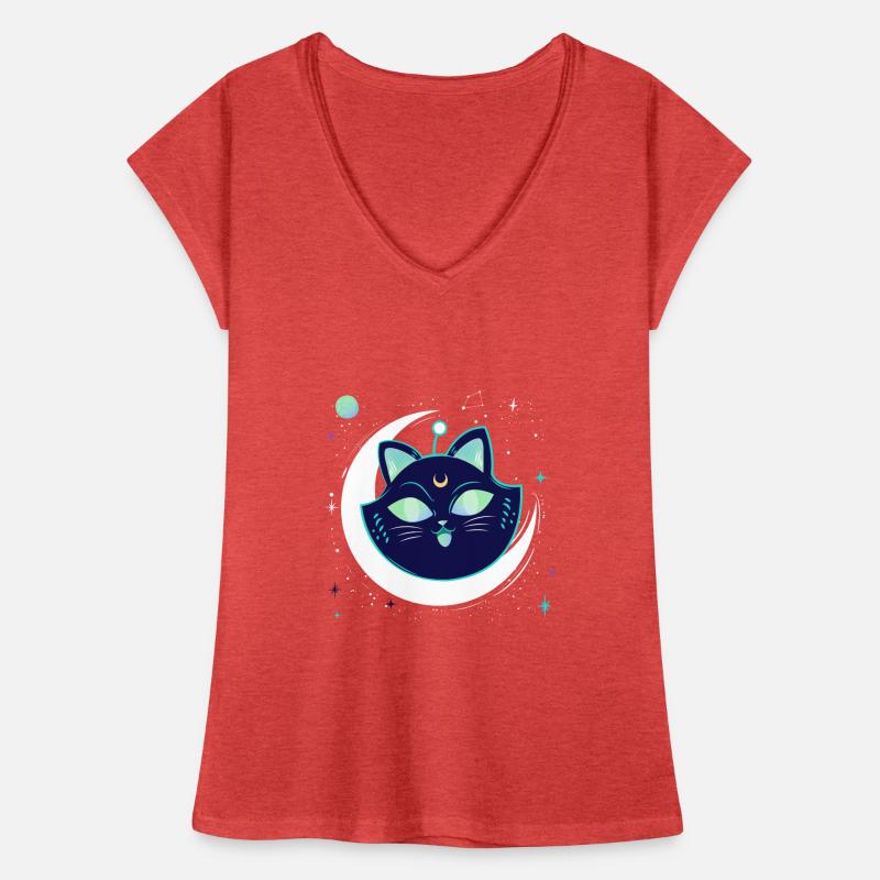 Galaxy Space chat avec lune dans l’espace T-shirt vintage Femme