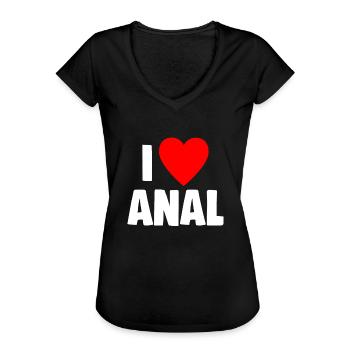 Adult Dirty Sayings I Love Anal Naughty Fun Gift - Women's Vintage T-Shirt - black - Front - Danielle (179cm)