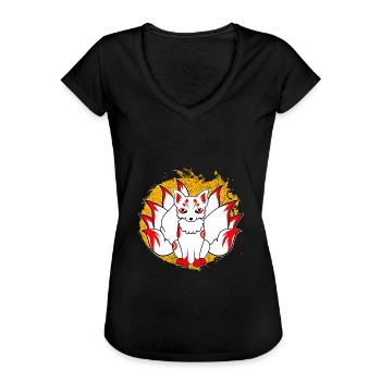 Kitsune Kami Inari Kawaii Maske Japanischer Fuchs - Frauen Vintage T-Shirt - Schwarz - Vorne - Danielle (179cm)