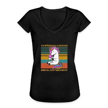 Es Juckt Mich Nicht Einhorn Büro Bürohumor - Frauen Vintage T-Shirt - Schwarz - Vorne - Danielle (179cm)
