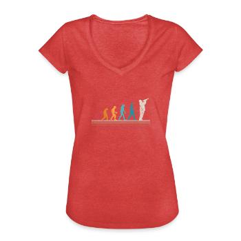 Trompette Evolution Rétro Vintage - T-shirt vintage Femme - rouge chiné - Devant - Danielle (179cm)