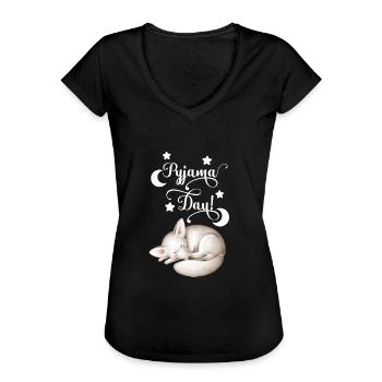 Nachthemd Schlafanzug Pyjama Schlafen Langschläfer - Frauen Vintage T-Shirt - Schwarz - Vorne