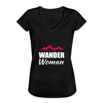 Wander Woman Wandern - Frauen Vintage T-Shirt - Schwarz - Vorne - Danielle (179cm)