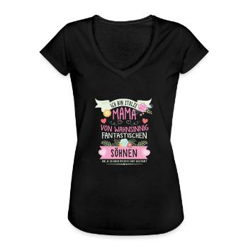 Ich bin stolze Mama von fantastischen Söhnen - Frauen Vintage T-Shirt - Schwarz - Vorne - Danielle (179cm)