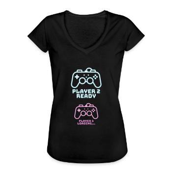 Player 2 3 lädt Geburt Baby Gaming Gamer Geschenk - Frauen Vintage T-Shirt - Schwarz - Vorne - Danielle (179cm)
