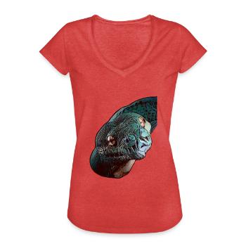 Serpent serpents motif tête d’animal animal - T-shirt vintage Femme - rouge chiné - Devant - Danielle (179cm)