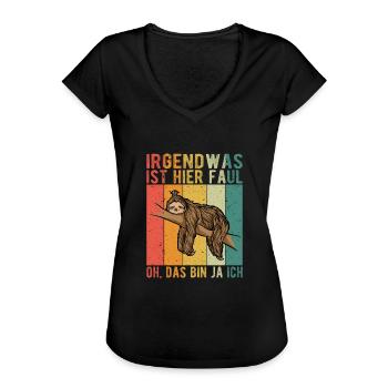 Faultier | Irgendwas ist faul hier - Frauen Vintage T-Shirt - Schwarz - Vorne - Danielle (179cm)