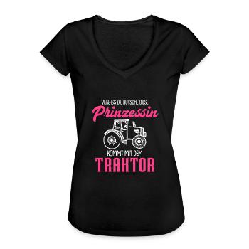 Vergiss die Kutsche diese Prinzessin kommt mit dem - Frauen Vintage T-Shirt - Schwarz - Vorne