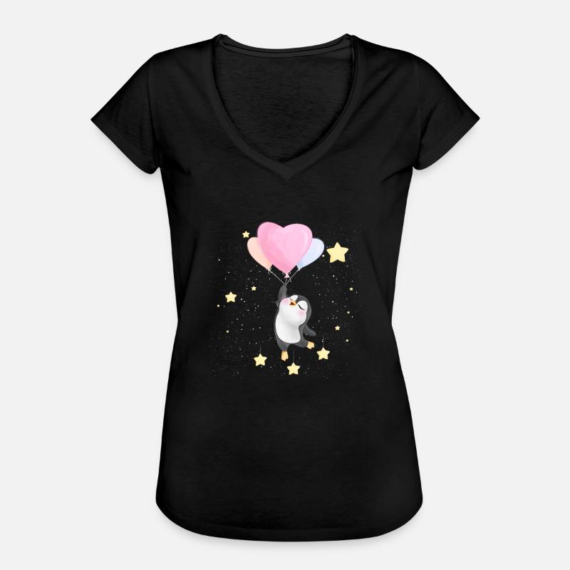 Cute Penguin Floating In Space - Women's Vintage T-Shirt - black