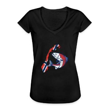 Voyage de pêche Pêche en Norvège - T-shirt vintage Femme - noir - Devant - Danielle (179cm)