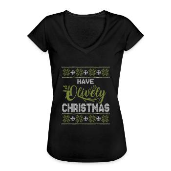 Olive Olive Tree Olive Oil Christmas - Women's Vintage T-Shirt - black - Front - Danielle (179cm)