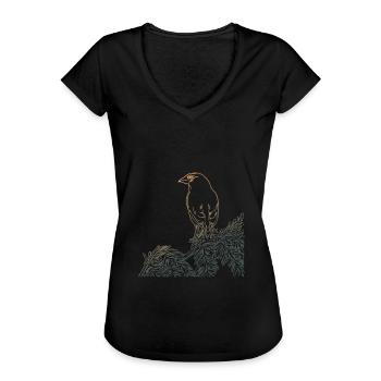 Vogel Wald Baum Vogelmotiv Natur Tier Motiv - Frauen Vintage T-Shirt - Schwarz - Vorne - Danielle (179cm)