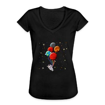Astronaut Planets Balloons Space Astronomy - Frauen Vintage T-Shirt - Schwarz - Vorne
